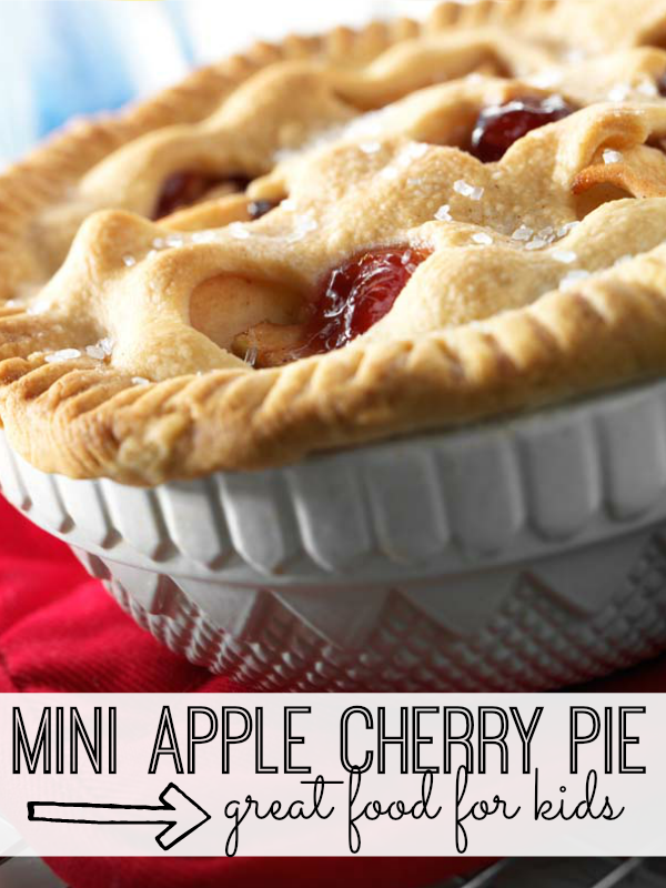 Created for your little kitchen helpers, this mini apple cherry pie recipe makes two pies so there is one to share!