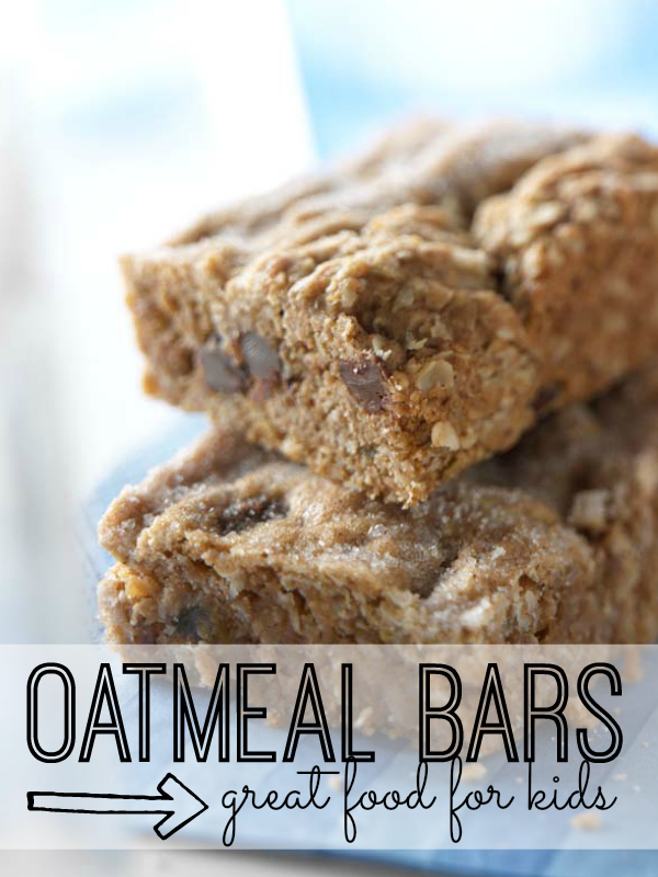 With whole grains and raisins, these oatmeal bars are a healthier alternative to a typical cookie. Kids will love to cook (and eat) them!