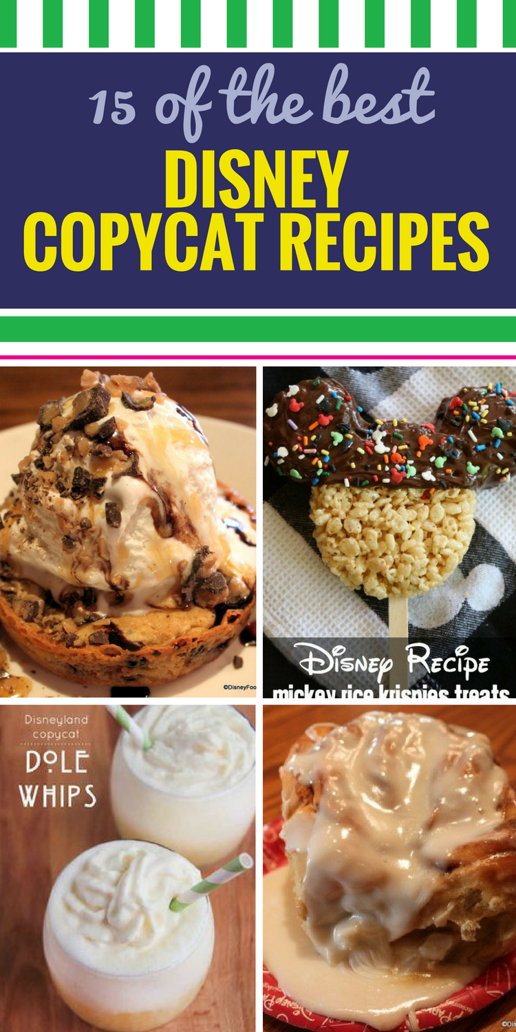15 Copycat Disney Recipes. Your family loves Disney for more than the attractions - they love the food. Toffee cake and other yummy desserts, Dole whips, apple pie caramel apples and even loaded baked potato soup. You can bring these recipes home, even if you couldn't bring home all the gifts from the souvenir shops.