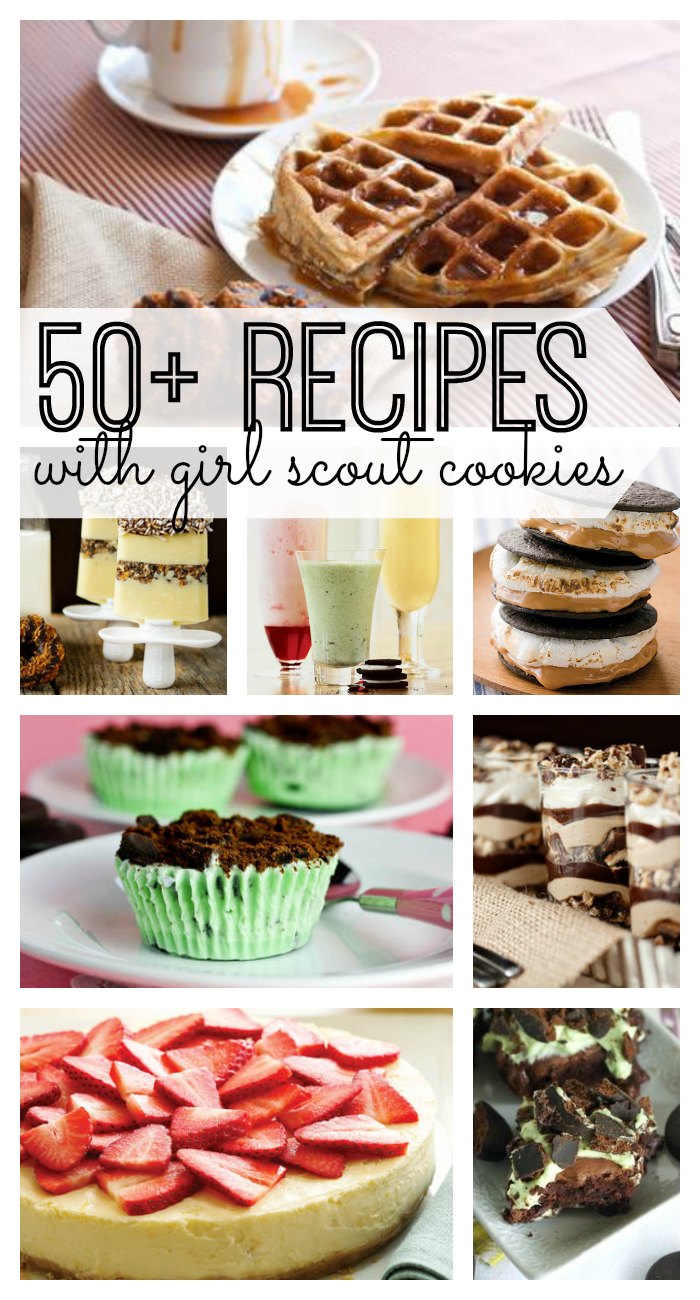 If you love Girl Scout cookies, you're really going to love these 50+ recipes with Girl Scout Cookies as a main ingredient. Great Girl Scout cookie recipes that your entire family will love - especially the Samoas Waffles! From smoothies to pies and even PIZZAS - you'll love these recipes that use Girl Scout Cookies!