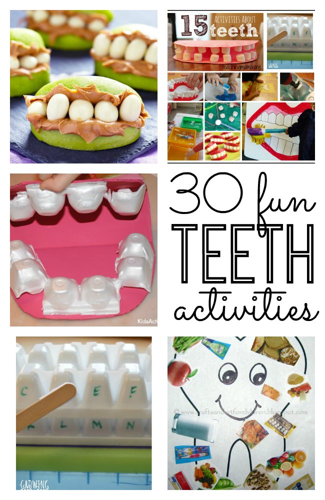 Dental Health Month! Great tips for teaching your kids about their teeth and super creative teeth crafts and teeth activities for kids. Great for toddler, preschool, kindergarten and elementary age kids!