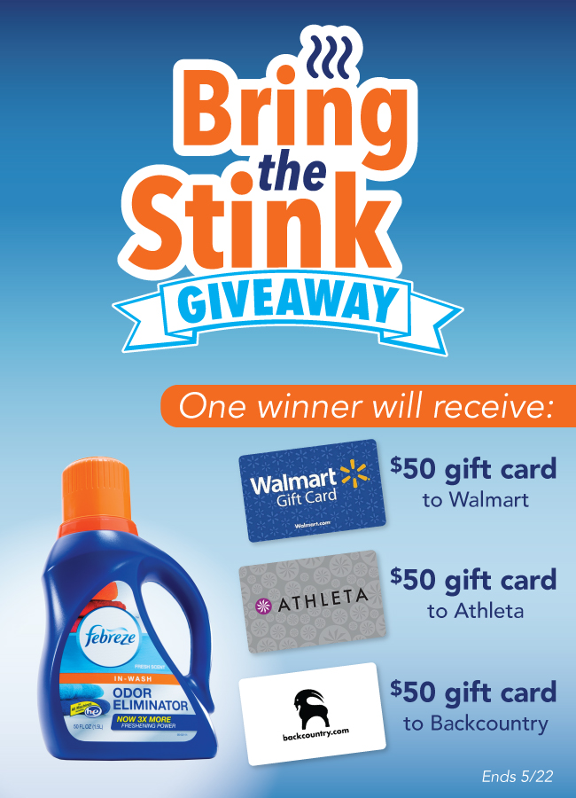 Enter now to win three $50 gift cards! Walmart, Athleta and Backcountry!
