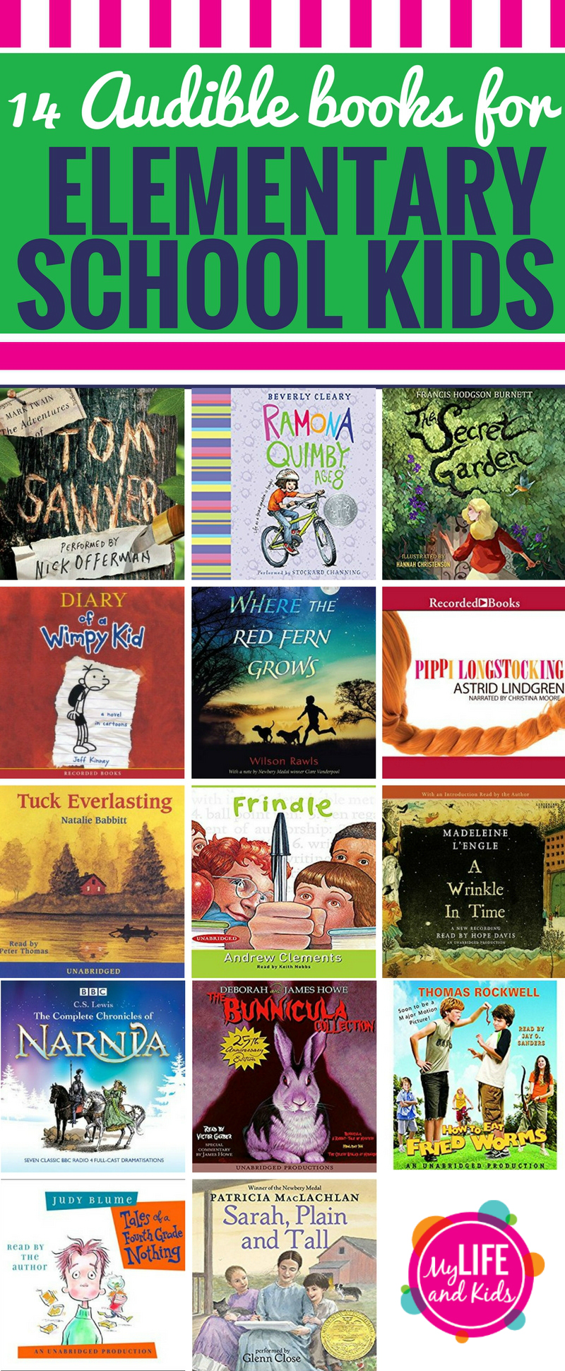 Have kids in elementary school? I'm sharing 14 of the best Audible books for kids in elementary school. Your 1st - 5th graders will love these books (and you will too.)