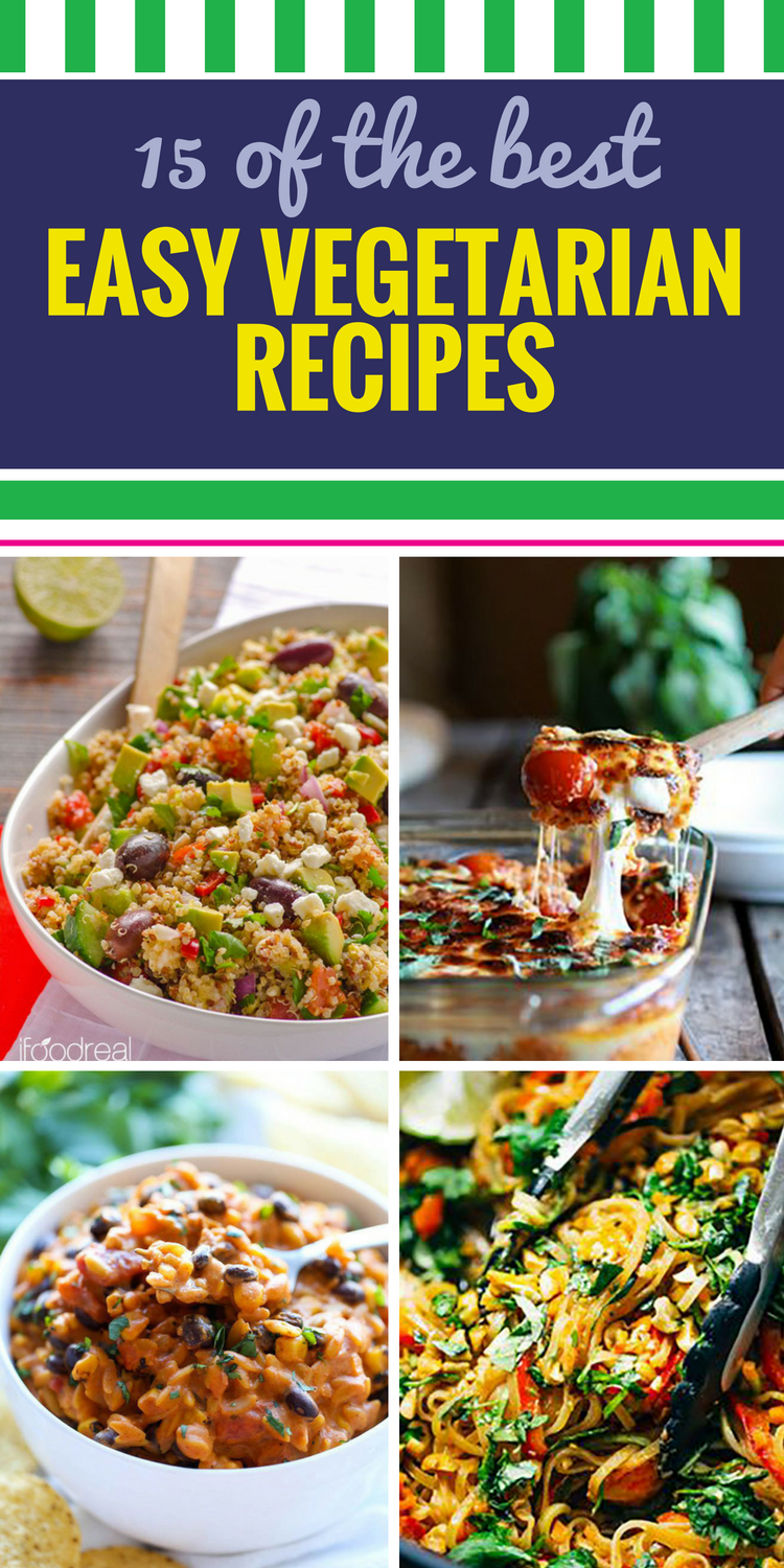 15 Easy Vegetarian Recipes. Get more variety in your vegetarian diet with these fantastic meal ideas. Want a healthy dinner? A hearty soup? A delicious quinoa salad? You're sure to find something new you'll love in this collection of recipes.