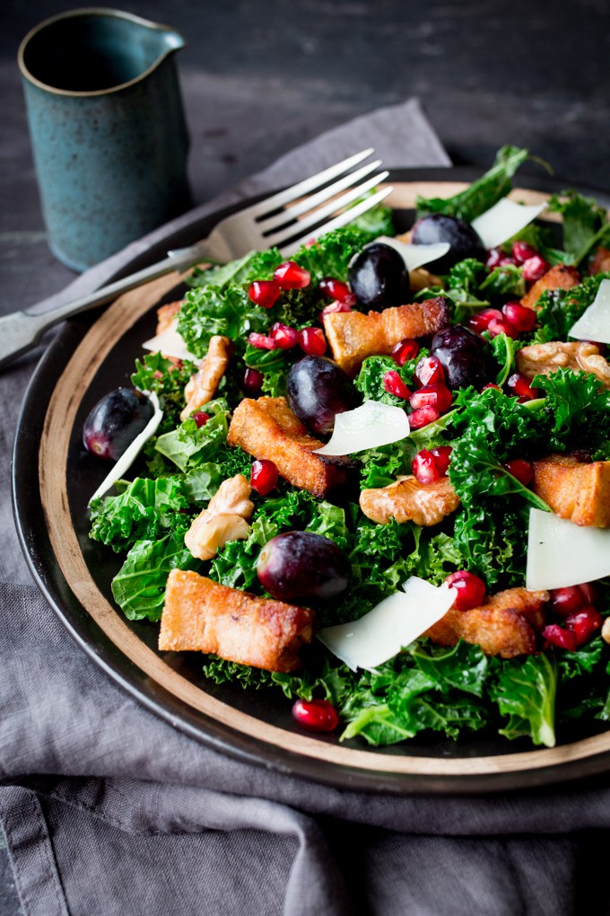 warm-kale-pork-belly-salad-with-pomegranate-dressing