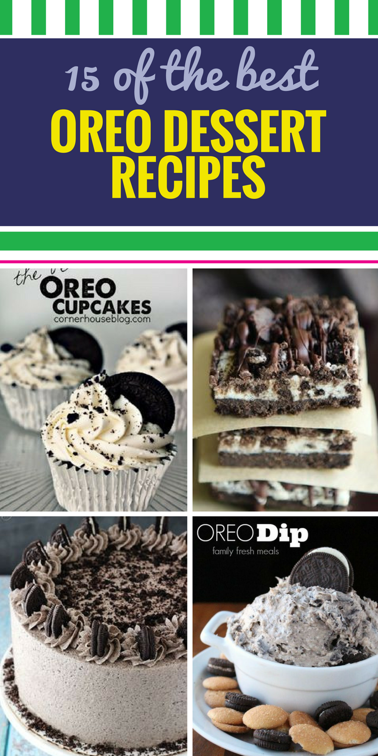 15 Oreo Dessert Recipes. Let us show your 15 ways to work your favorite cookie into cake recipes, bars, cheesecake, pie crust and more. Be sure to save a few to dip in your milk.