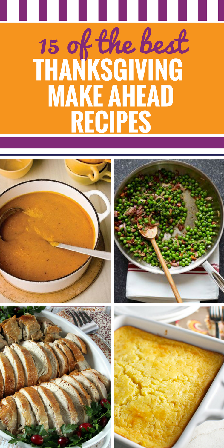 15 Thanksgiving Recipes Make Ahead. If you're in charge of the family holiday dinner (or if you're in charge of bringing a dish to the meal) it's not something you want to throw together at the last minute. Make your Thanksgiving meal planning easy by preparing these great sides and desserts ahead of time.