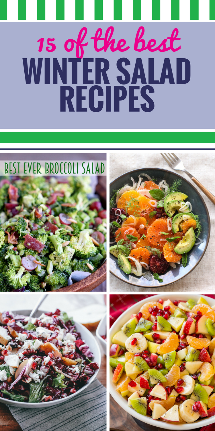 15 Winter Salad Recipes. So much food is heavy in the cold months, it's nice to add a crisp, healthy salad to your meal. They pair perfectly with dinner or soup, like this light Apple Arugula Salad (LOVE the honey and orange zest in that dressing.). Top them with pork slices or chicken and they even make a filling main dish.