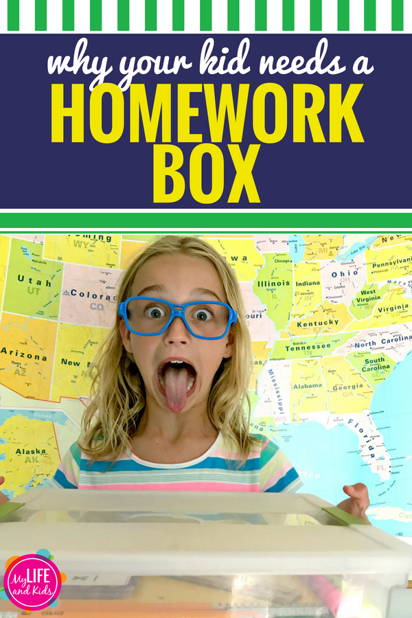 Whether you're heading back to school soon or are just looking for some homework ideas and hacks, this homework box is for you. It's better than a homework station, and is sure to bring your student more organization and motivation when it comes to homework. These tips work for kids in high school and even in Kindergarten. It's never too early to organize school supplies in a homework box. #backtoschool #homwork #motivation #station #ideas #parenting