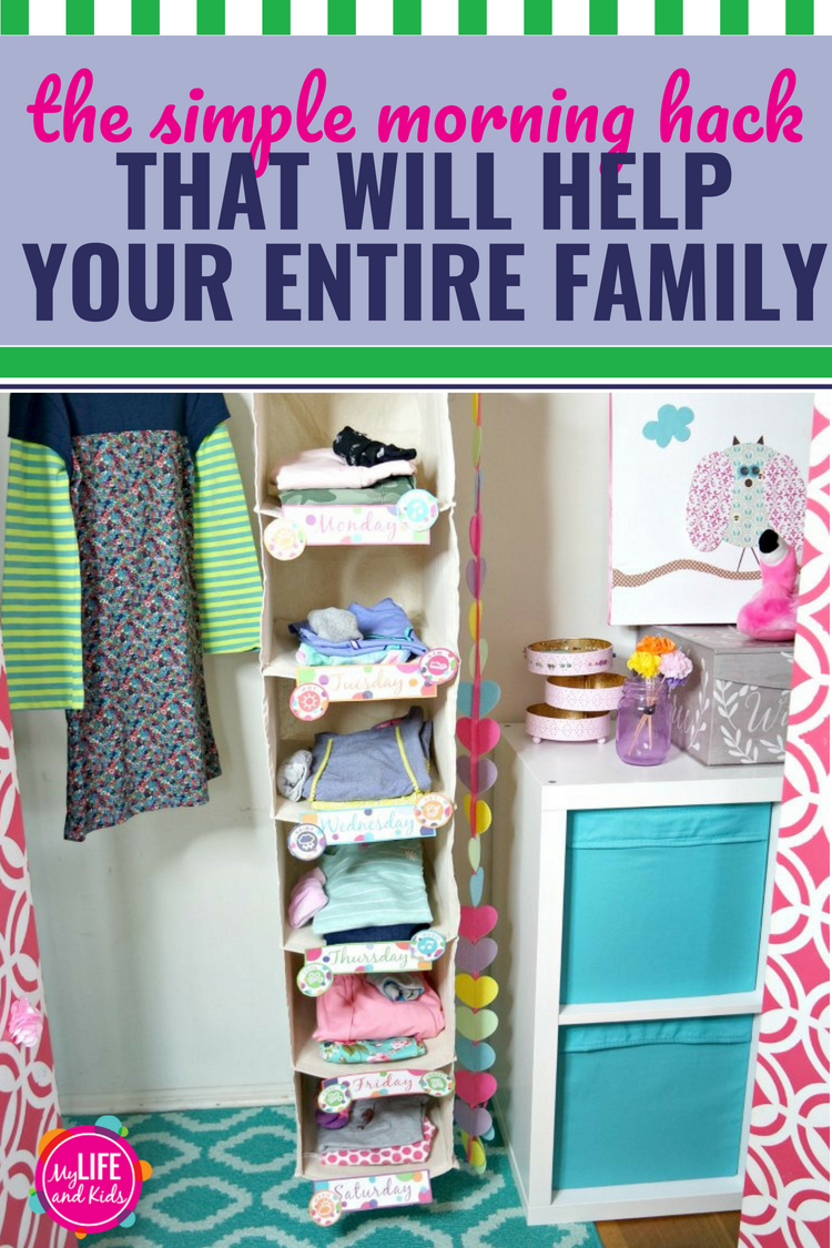 Whether you're trying to incorporate new routines to get organized for back to school (and all those new outfits), or you're just looking for a way to make your mornings run smoother, this morning hack will help your entire family get out the door each day. You don't even need to overhaul your kids' entire closet to incorporate this. From toddlers to teens (and even adults), use these free printables to get organized now. #backtoschool #outfits #organization #closets #freeprintable