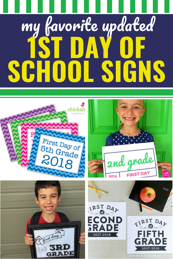 These free first day of school signs make pictures a breeze as the school year starts. I hate looking at old pictures and trying to remember what grade everyone was going into based on their clothes (or the date on the back of the pic). I've rounded up the best back-to-school free printables (and my favorite About Me Printable) so that you never have to try to guess what year it was or what grade your kids were going into. From kindergarten to senior year, simply download, print and head back to school. #backtoschool #free #printables #firstdayofschool