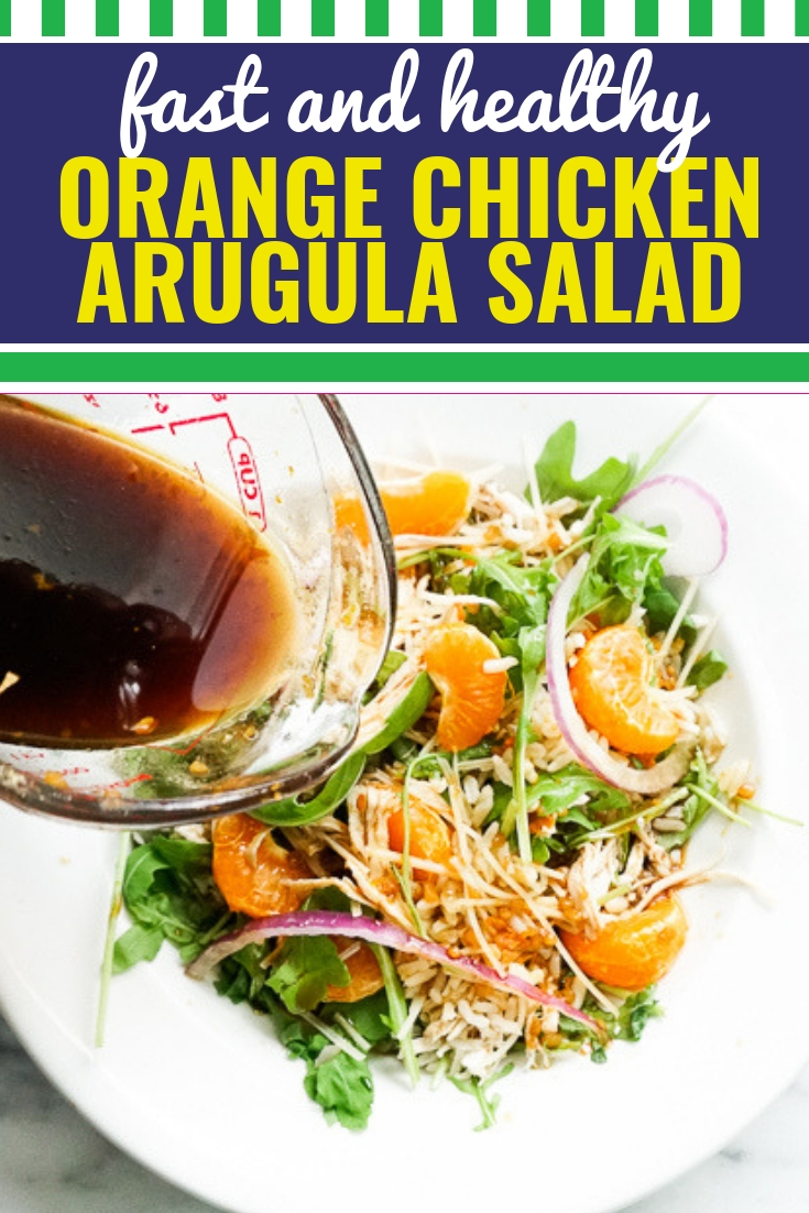 Orange Chicken Arugula & Brown Rice Salad with Shaved Parmesan and Orange Ginger Glaze
