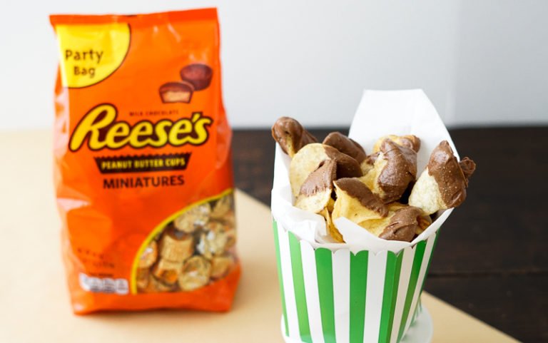 Reese’s Peanut Butter Cup dipped decadent Sea Salt Potato Chips