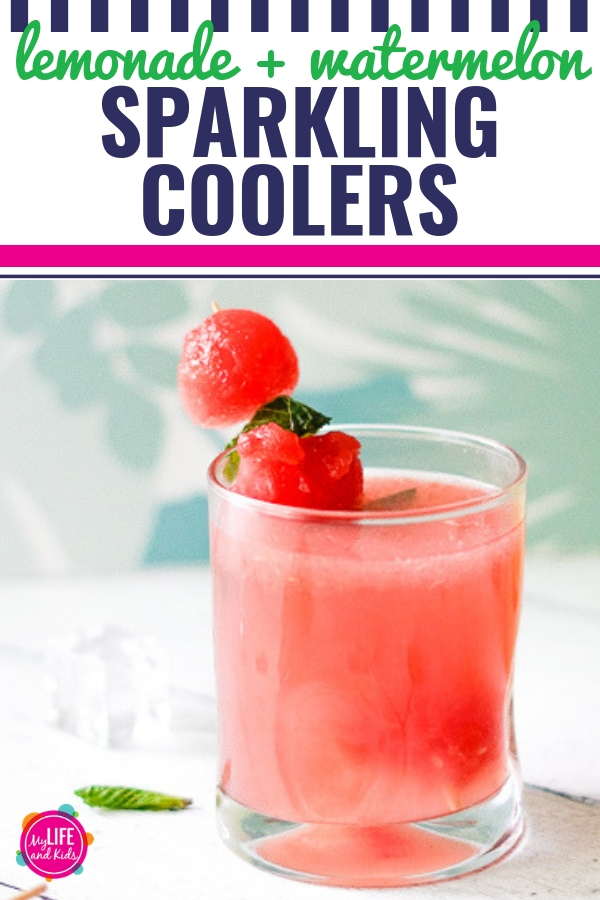 Lemonade and Watermelon Sparkling Coolers with Watermelon Mint Kabobs
