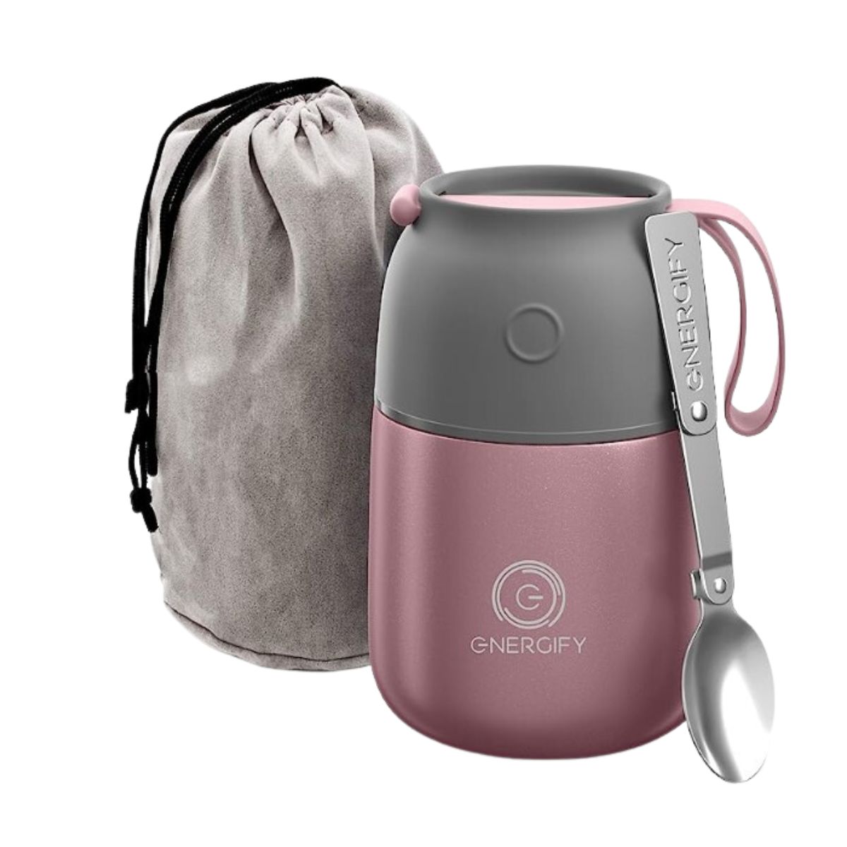 Pink thermos with a spoon