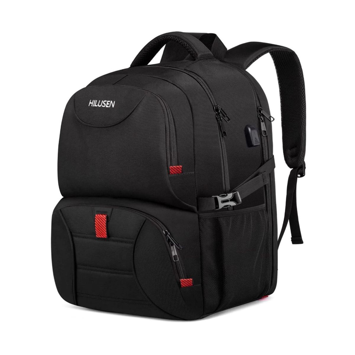 Black backpack lunch box with red trim