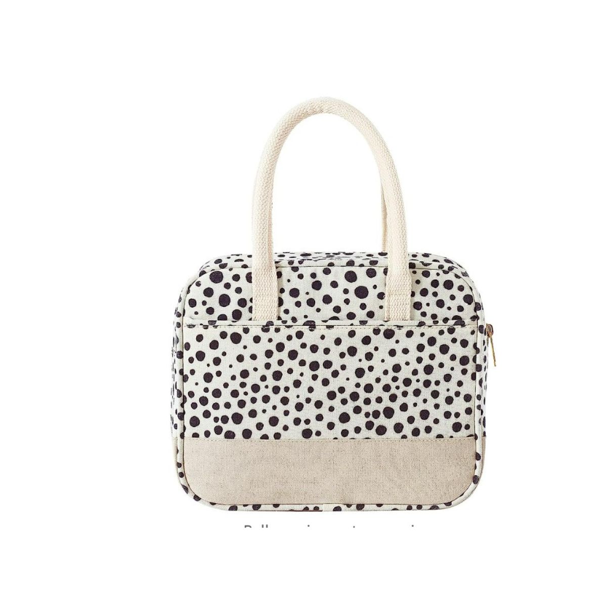 Brown and cream polka dot insulated lunch box