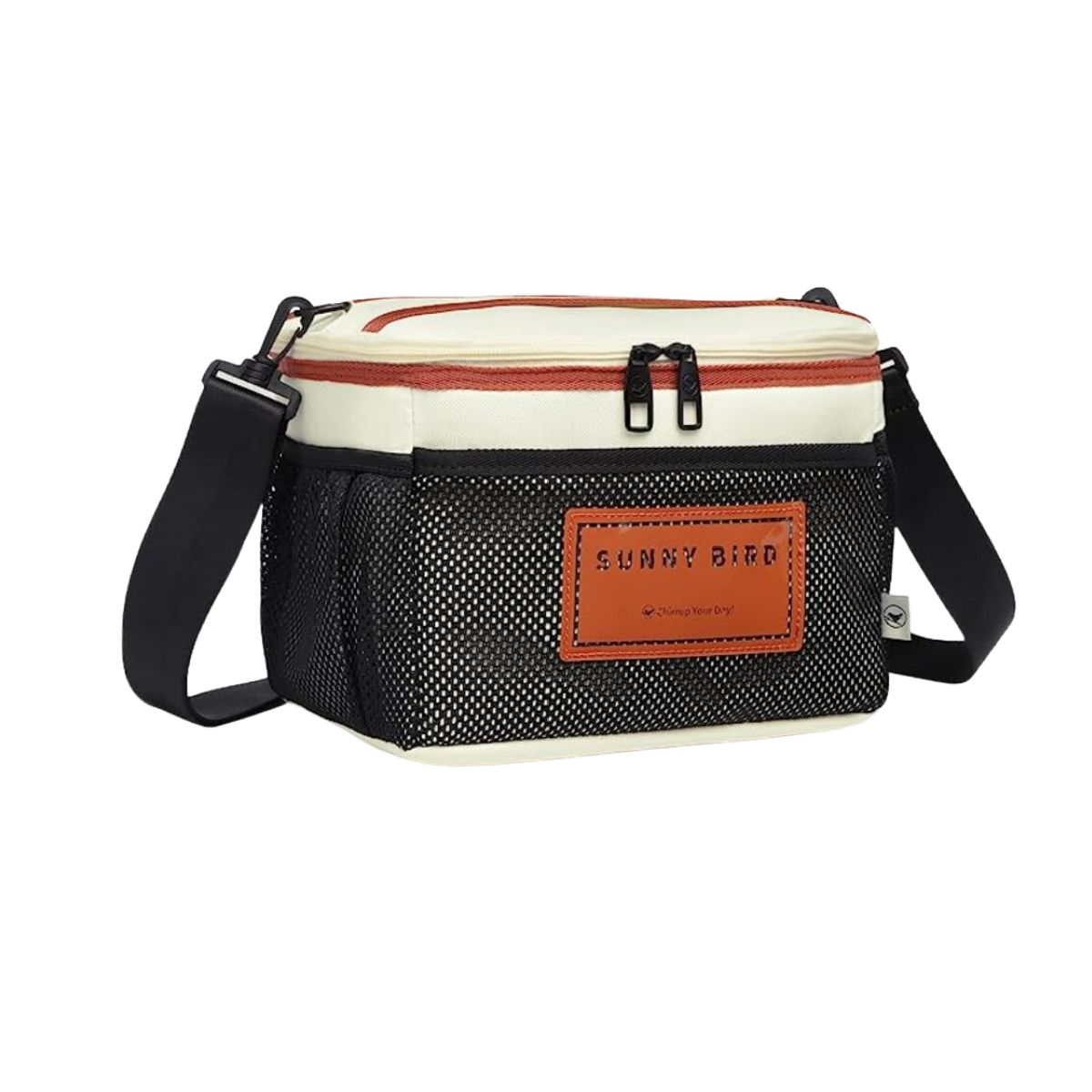 Rectangular insulated lunch box with black straps
