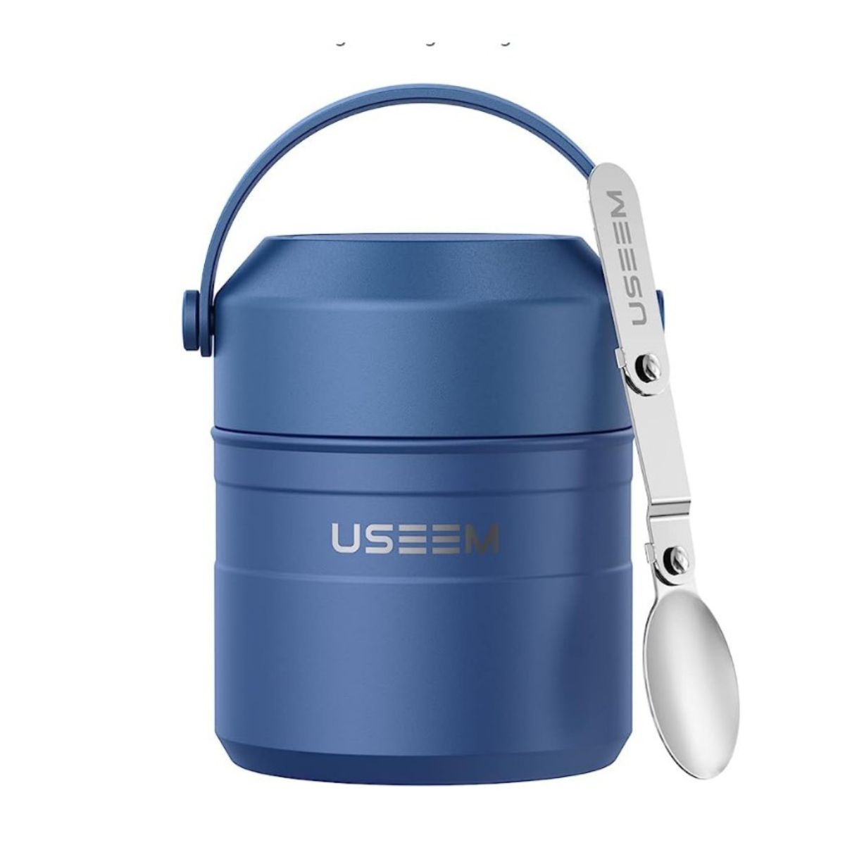 Blue thermos with handle