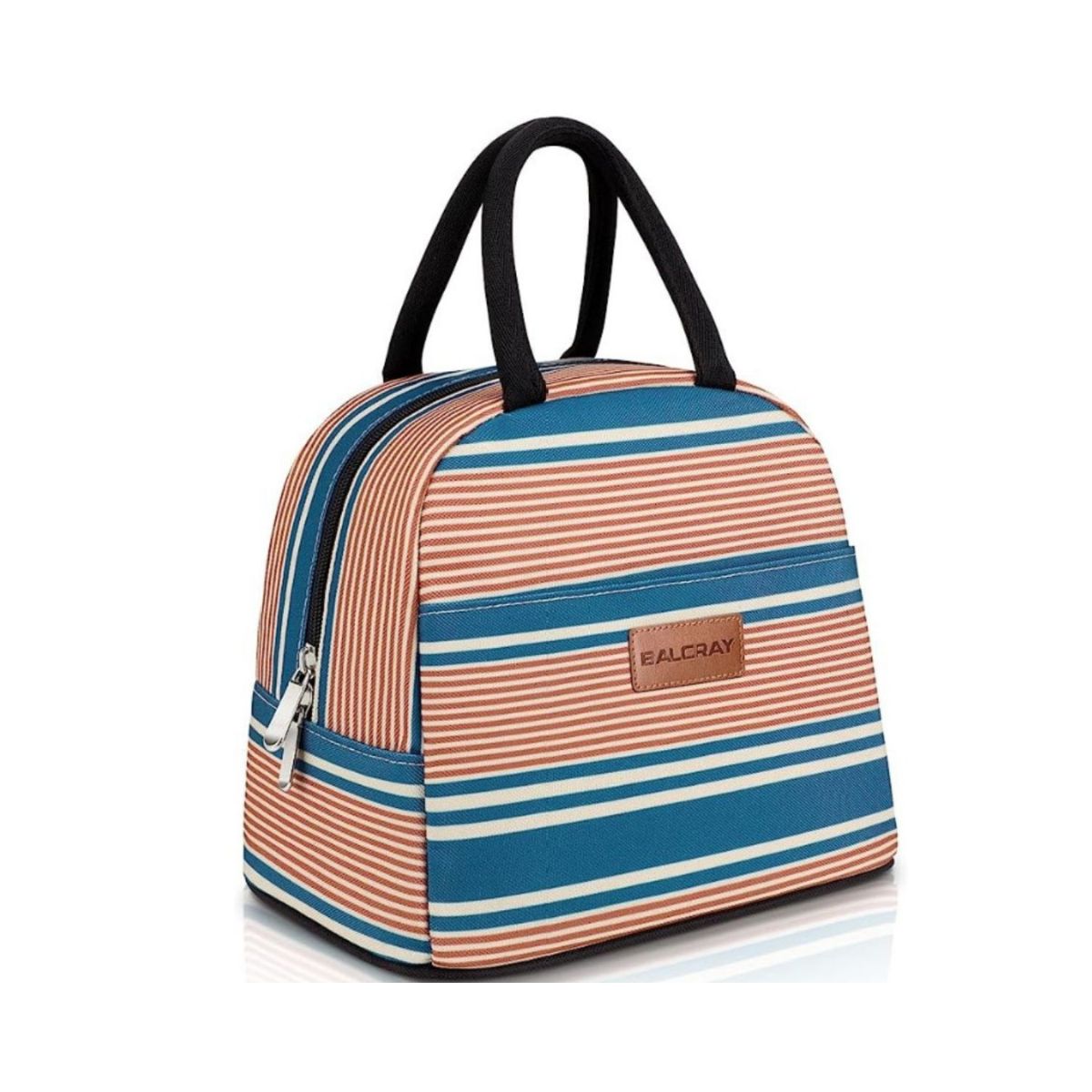 Red, blue and white striped lunchbox
