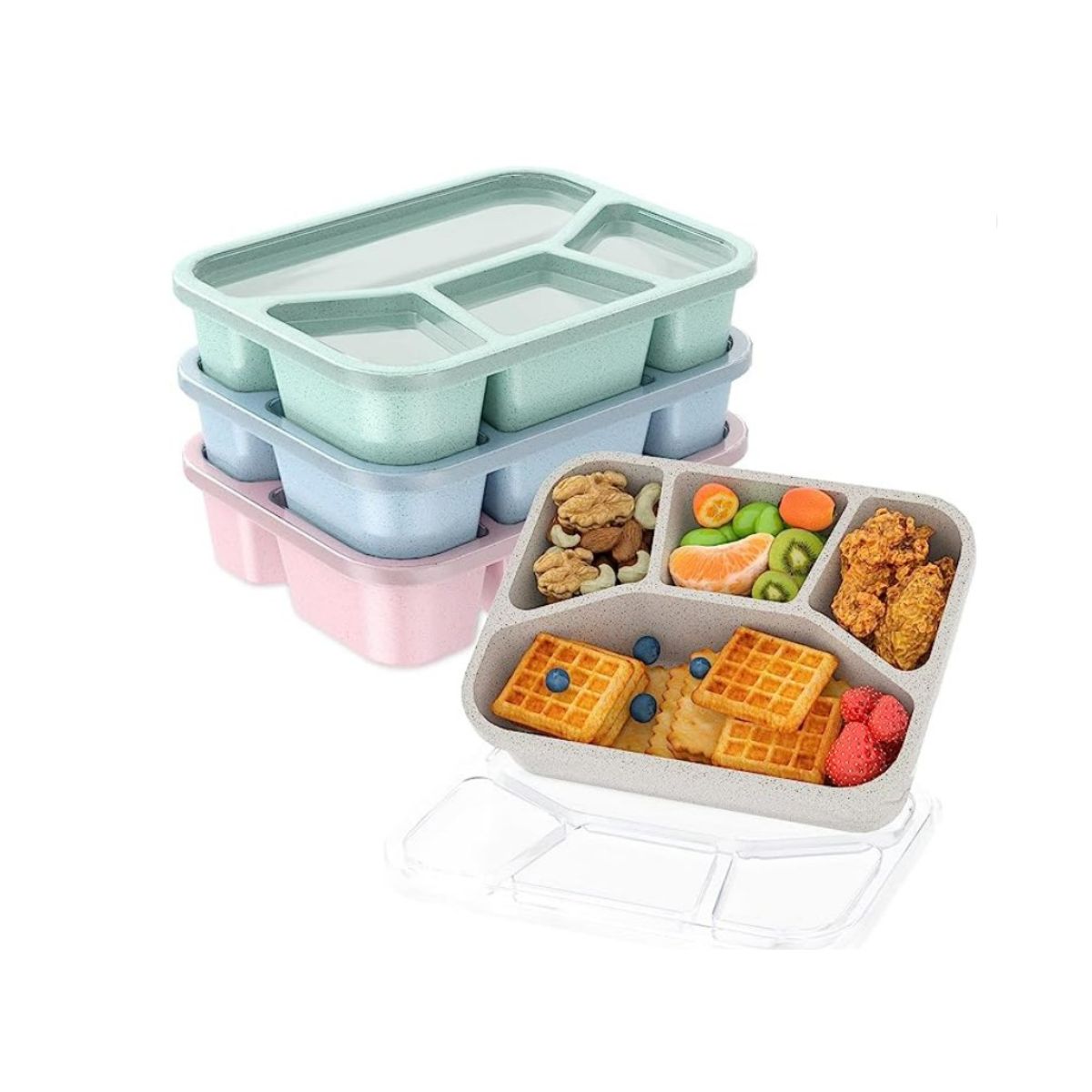 Four stacking bento boxes with lids