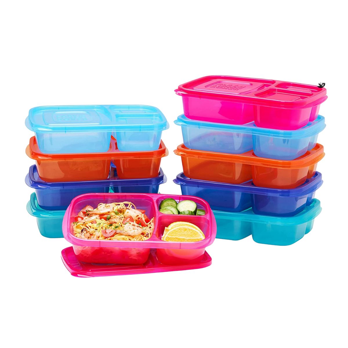 Plastic ziploc brand bento boxes with lids in multiple colors
