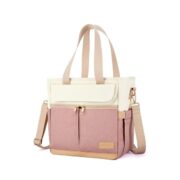 Cream and pink lunchbox with gold zippers
