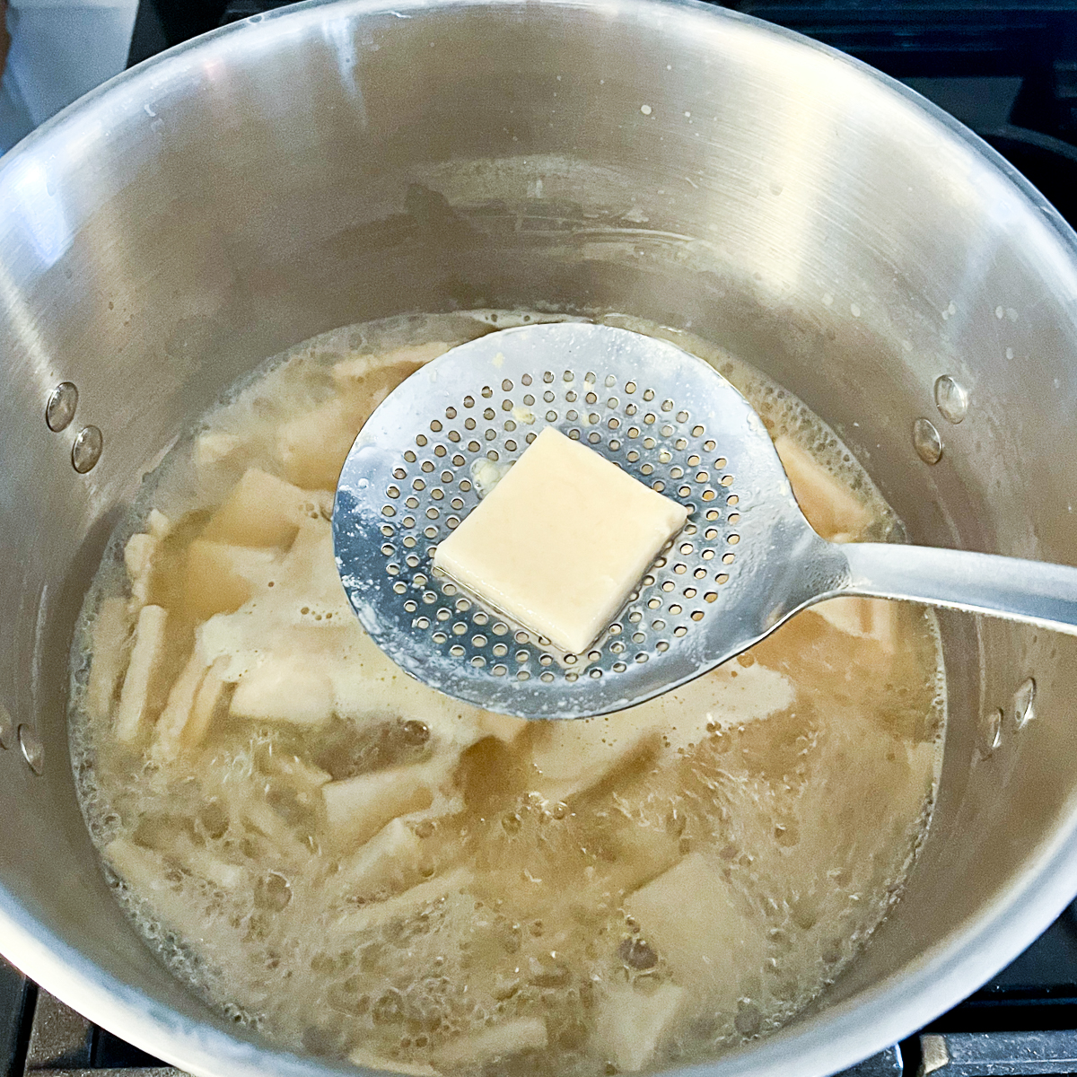 step by step gluten free chicken and dumplings - boil in chicken broth