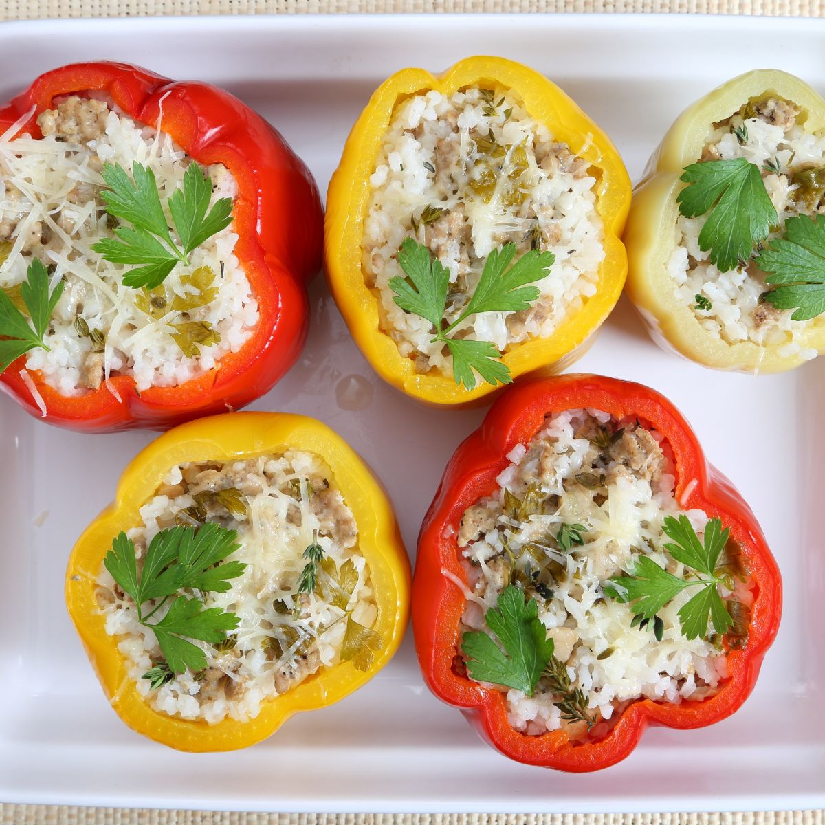 Stuffed Peppers Recipe Step 3 - fill peppers and place in 9x13 baking dish