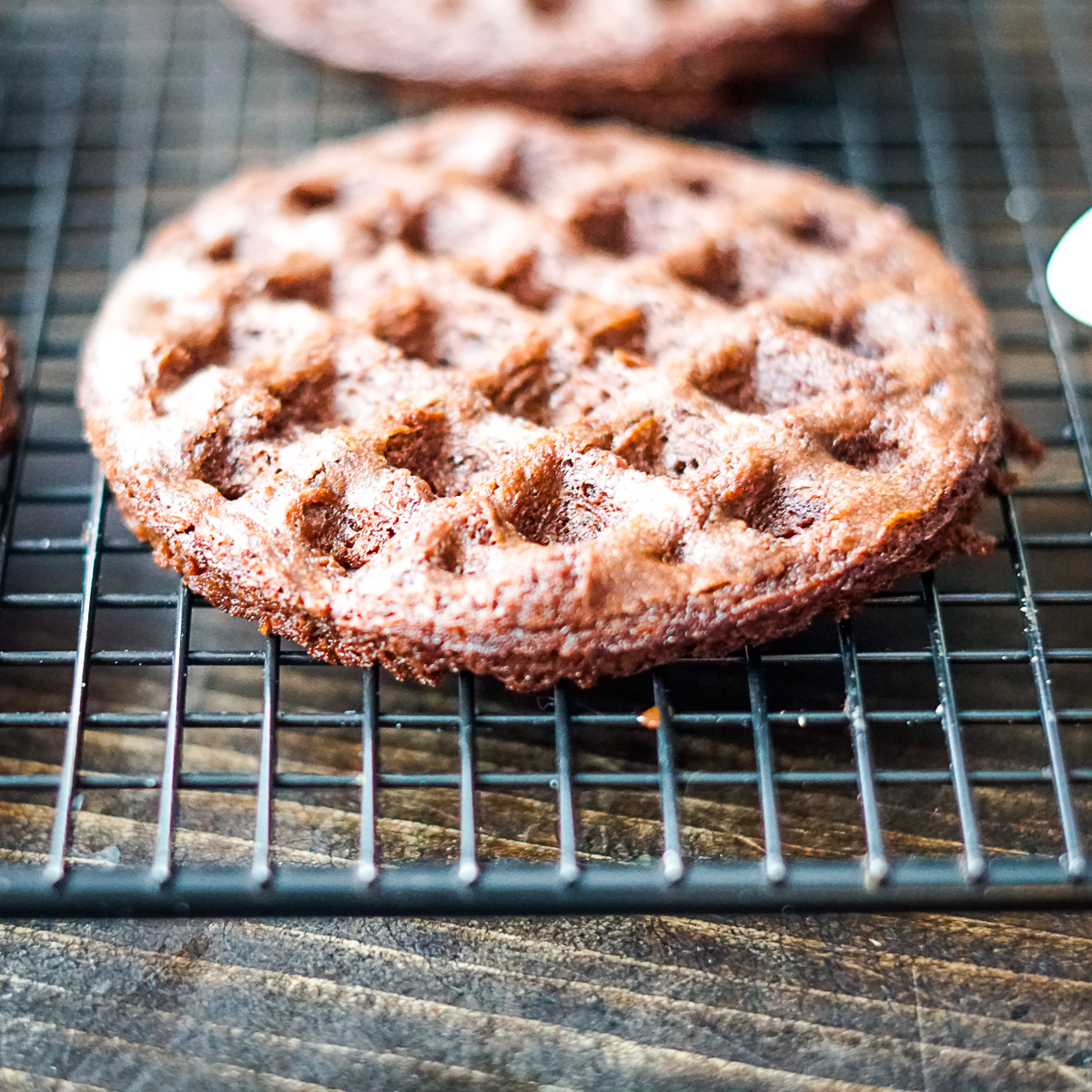 Brownie waffle on a cooling rack