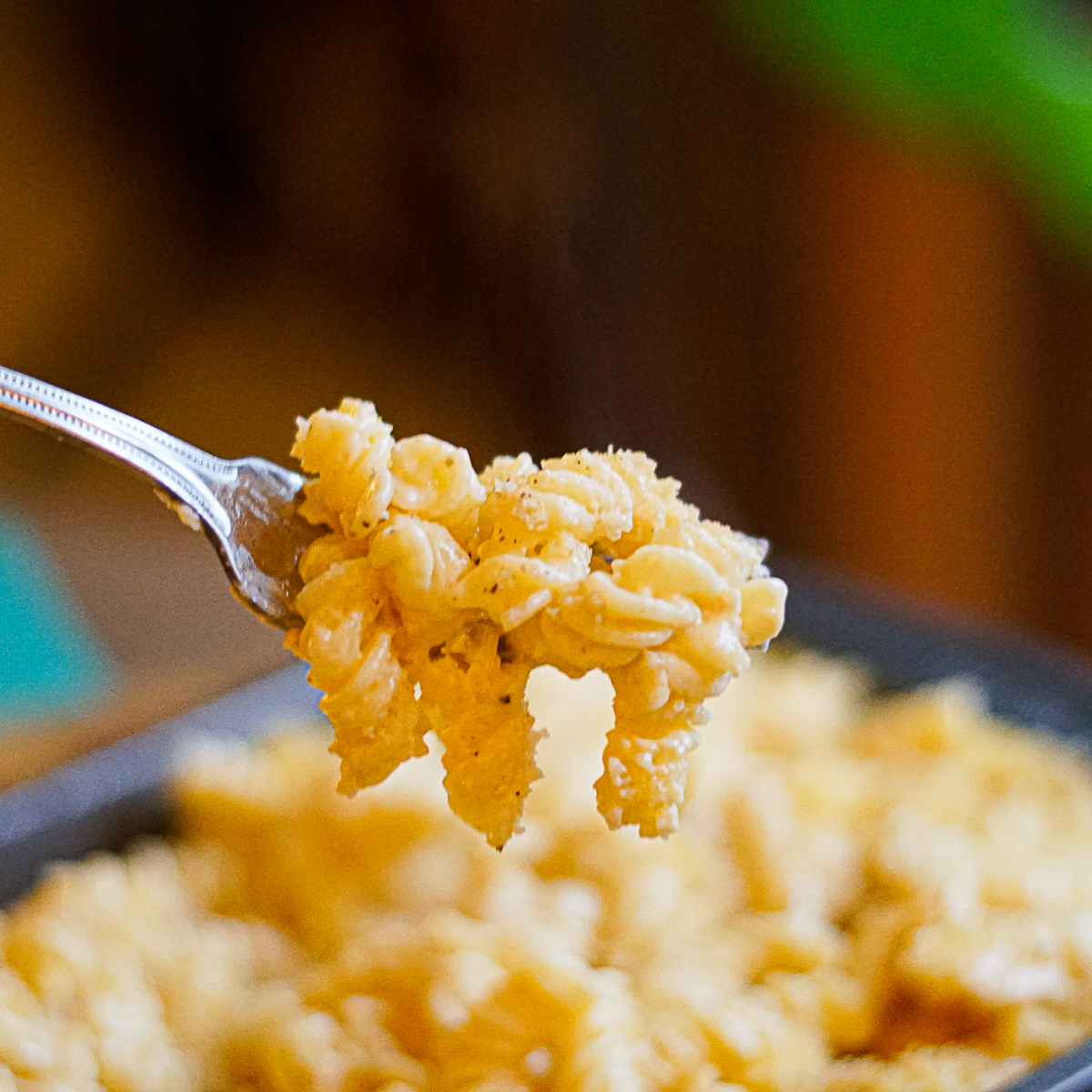 Gluten Free Cracker Barrel Macaroni and Cheese Recipe with a fork holding up a bite of noodles