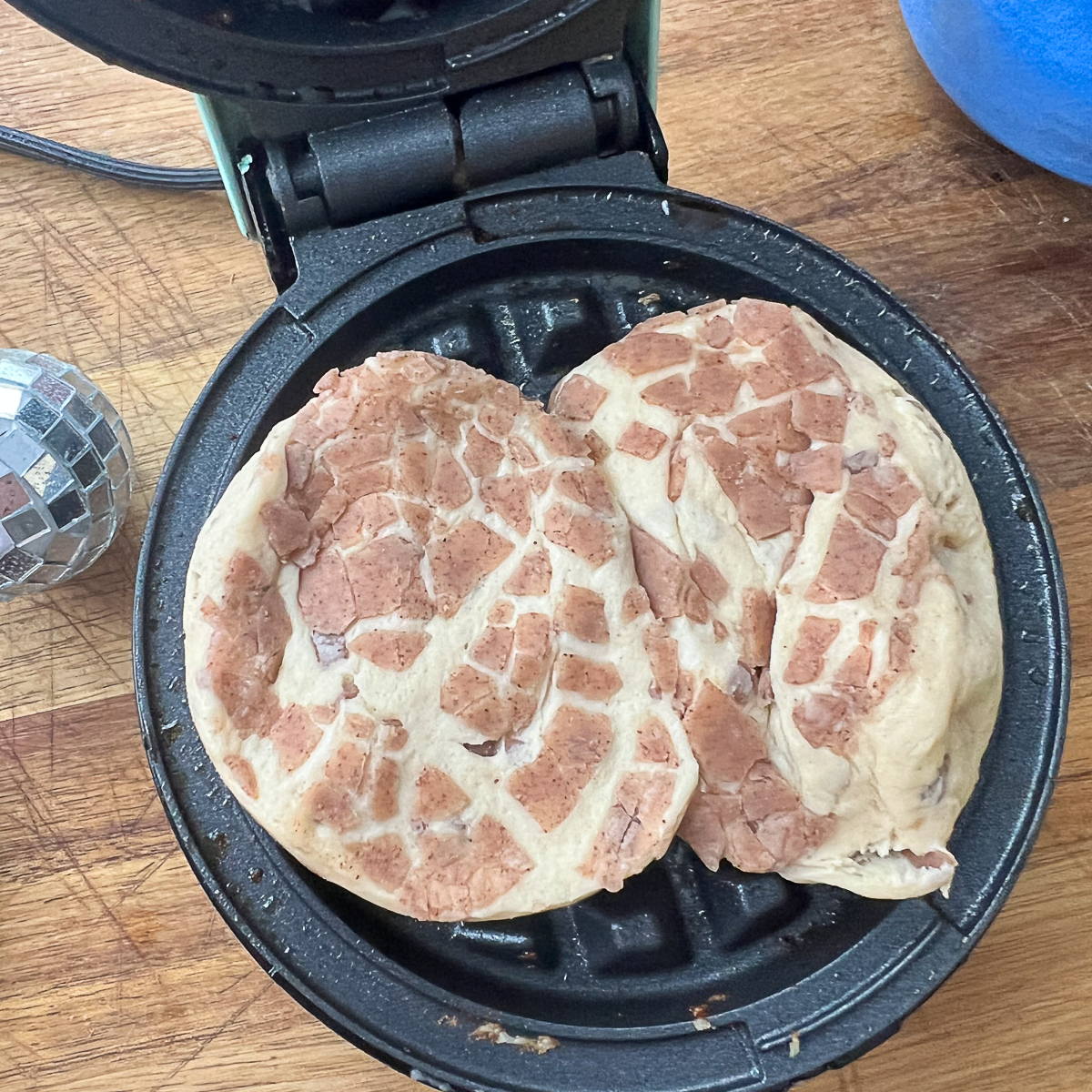 Two waffles on the dash mini waffle maker
