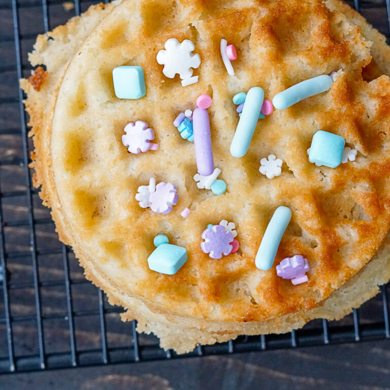 Sugar cookie waffles with bright sprinkles on top