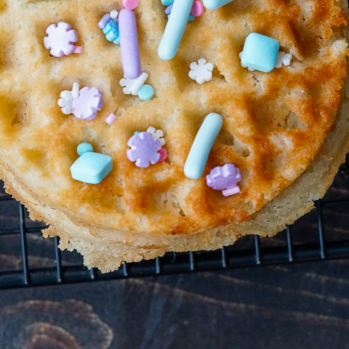 Sugar cookie waffles with bright sprinkles on top