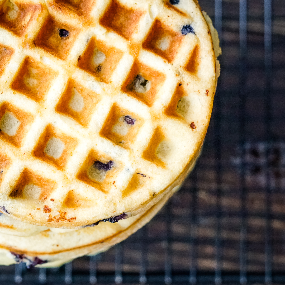 blueberry muffin waffle on a cooling rack